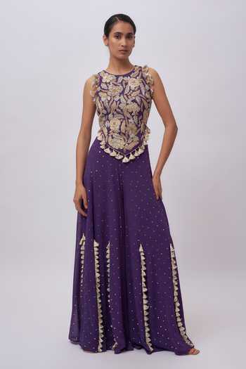 Payal Singhal Embroidered Purple Georgette Choli & Sharara Set 