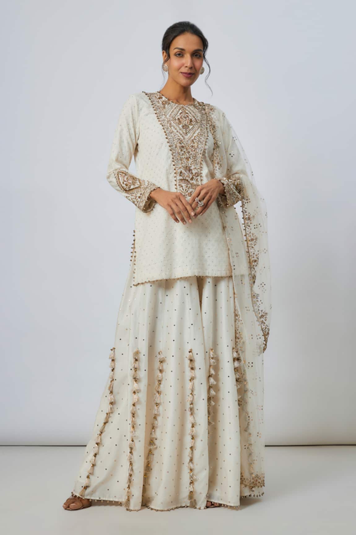 Payal Singhal Embroidered Off White Kurta & Sharara Set 