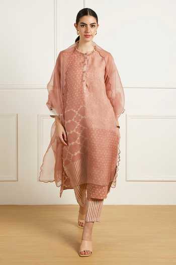 Arcvsh By Pallavi Singh Peach Almond Discharge Print Kurta Set 