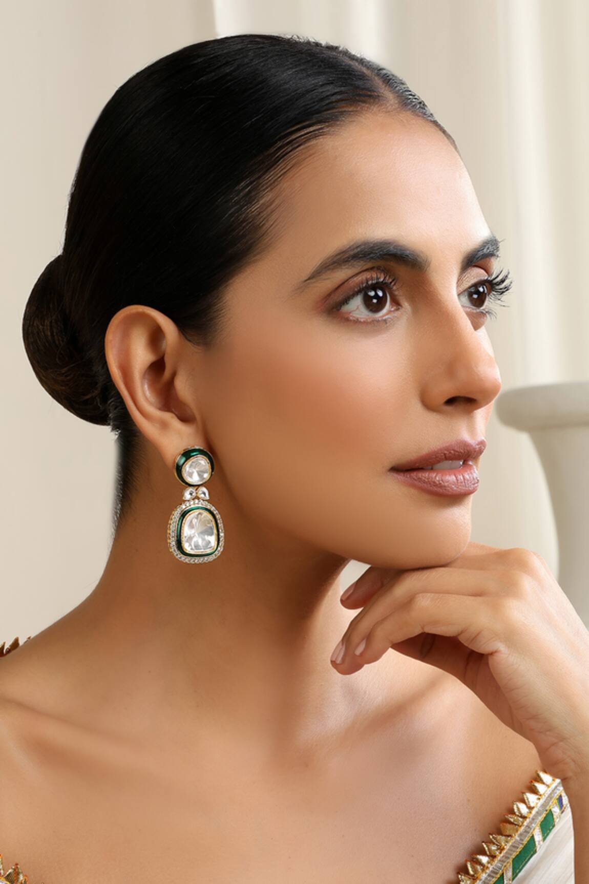 Swabhimann Green Polki Dangler Earrings 