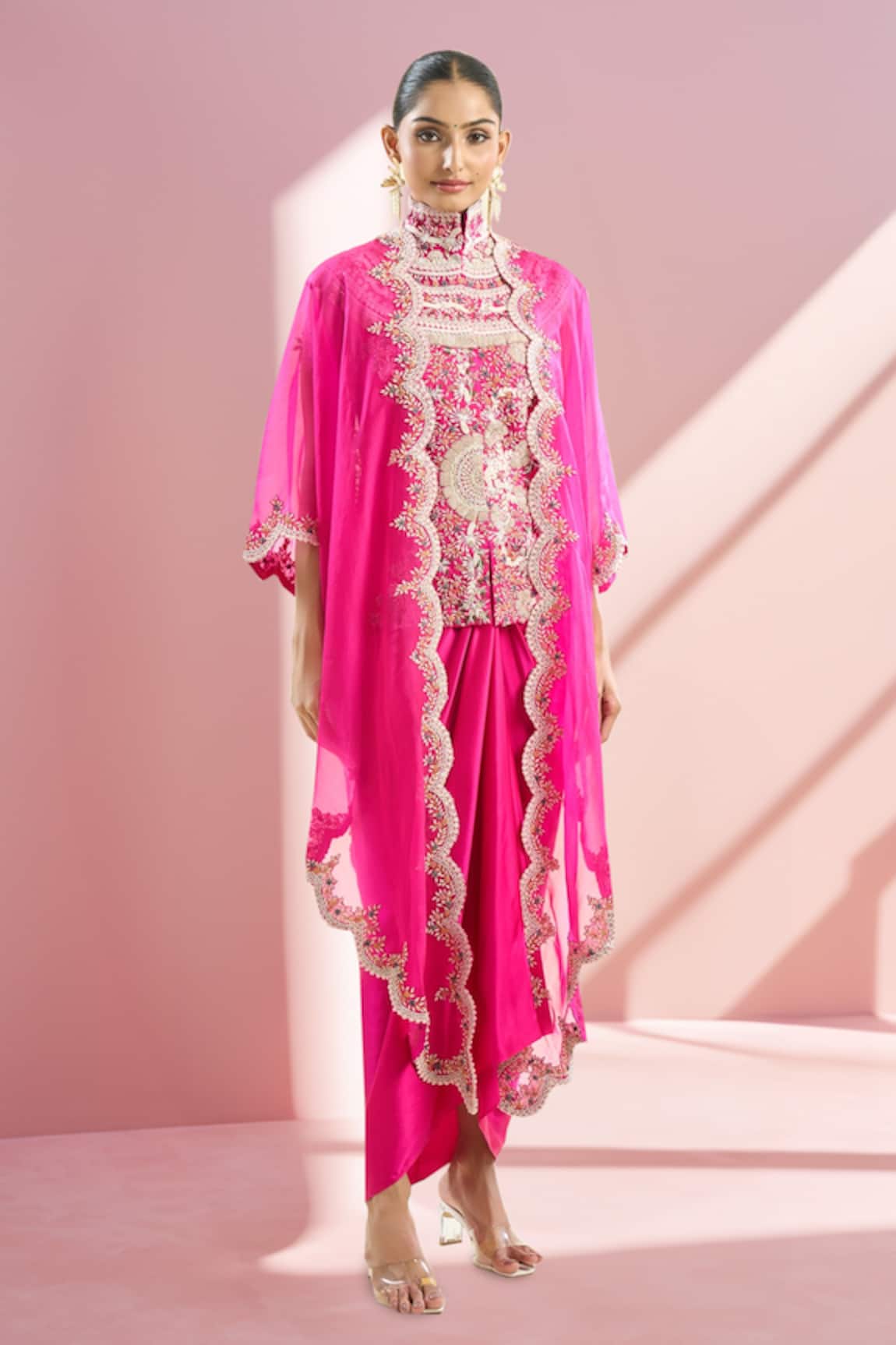 Anamika Khanna Floral Embroidered Cape Skirt Set 