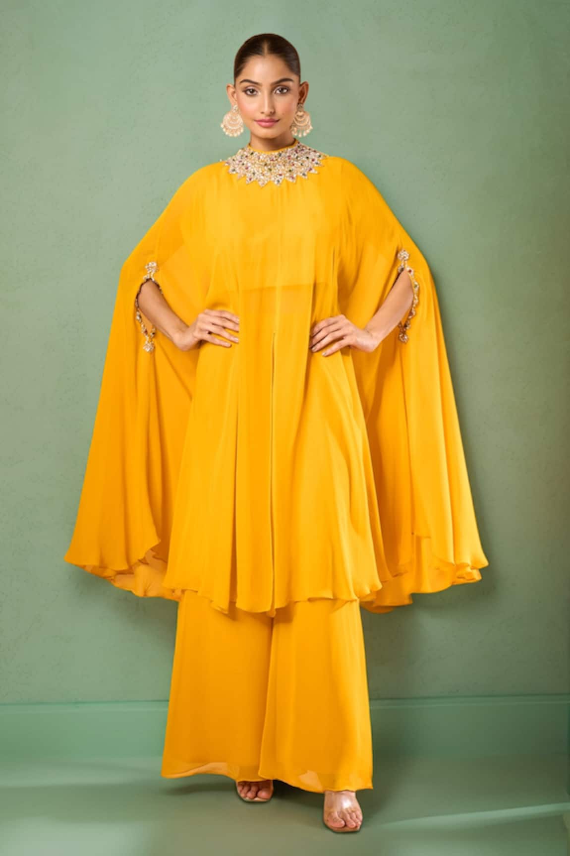 Samyukta Singhania Stone Embroidered Kaftan & Flared Pant Set 