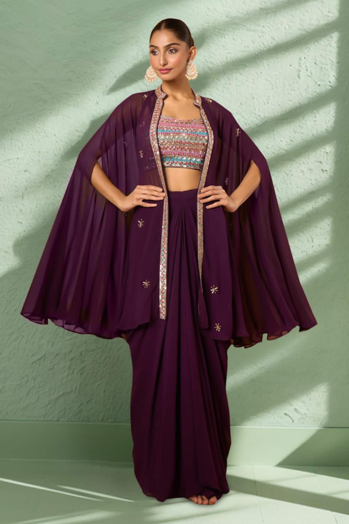 Samyukta Singhania Embroidered Dhoti Skirt Set With Cape