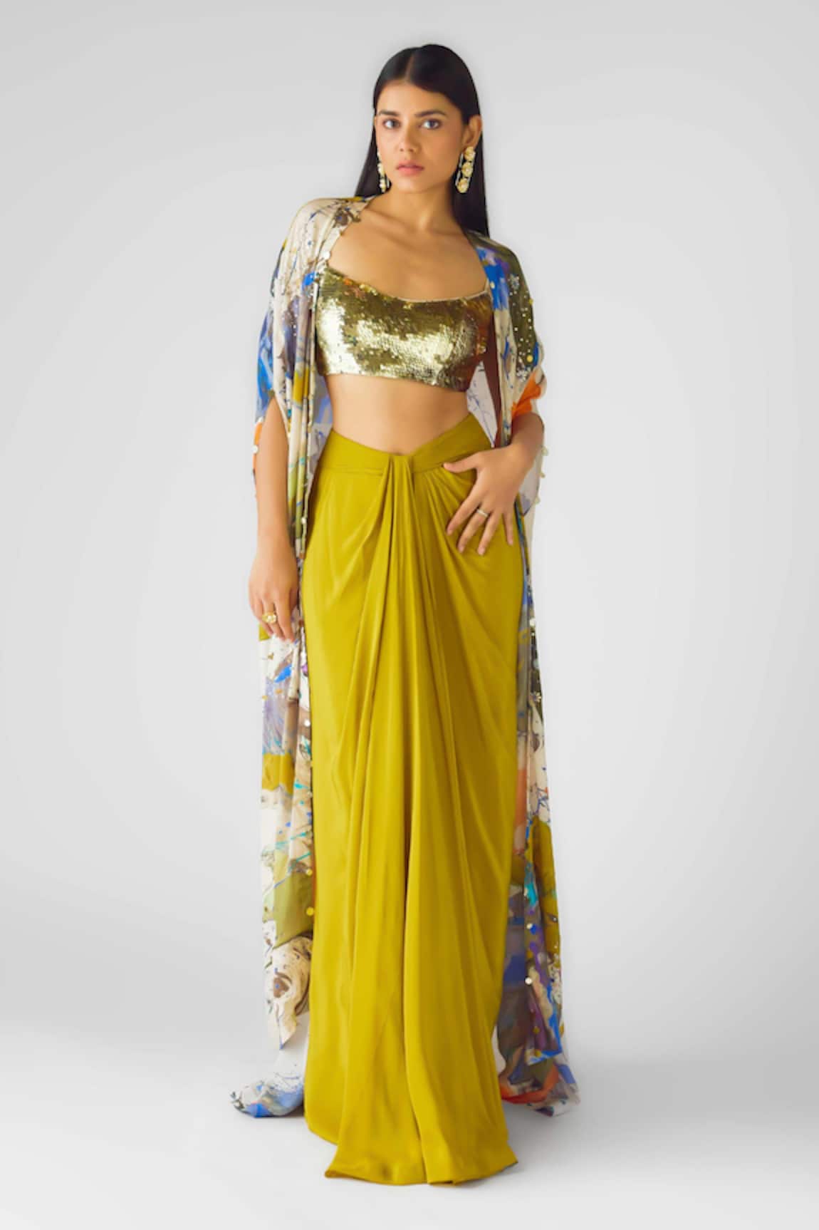 Basanti - Kapde Aur Koffee Embellished Cape Set 