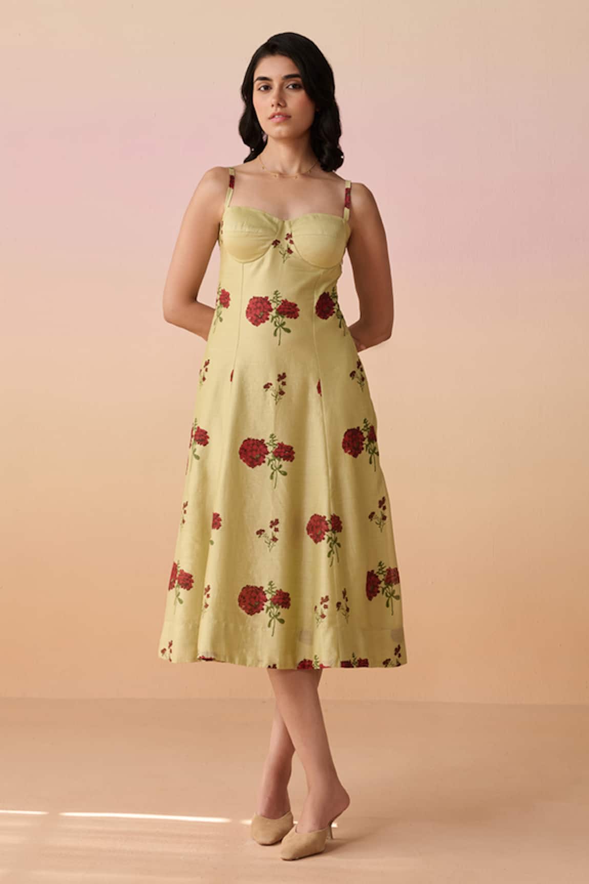 Dressfolk Floral Hand Block Printed Midi Dress