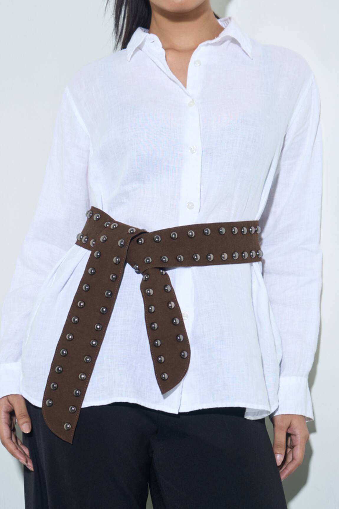 Trov Brown Studded Suede Belt