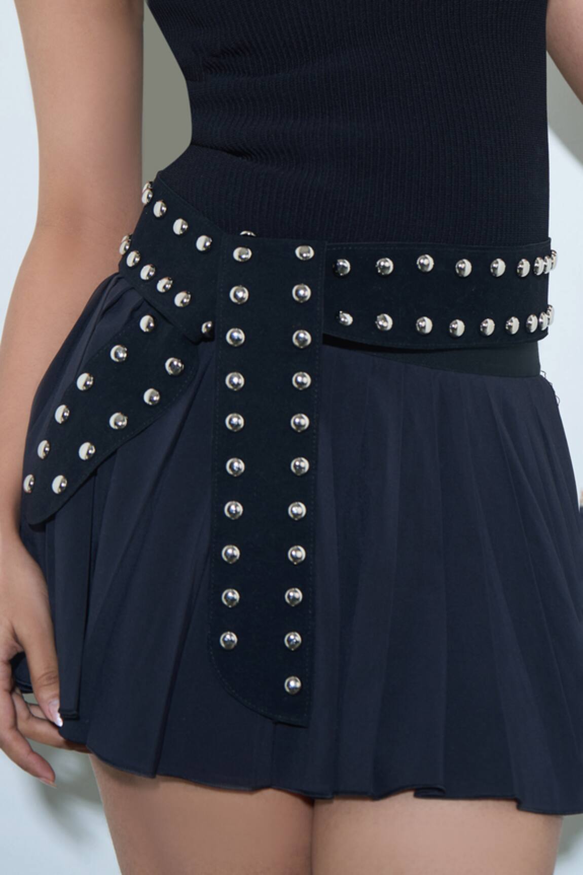 Trov Black Suede Studded Designer Belt 