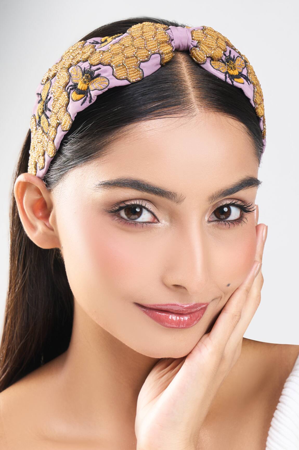Nazaakat By Samara Singh Hand Embroidered Honey Hairband 