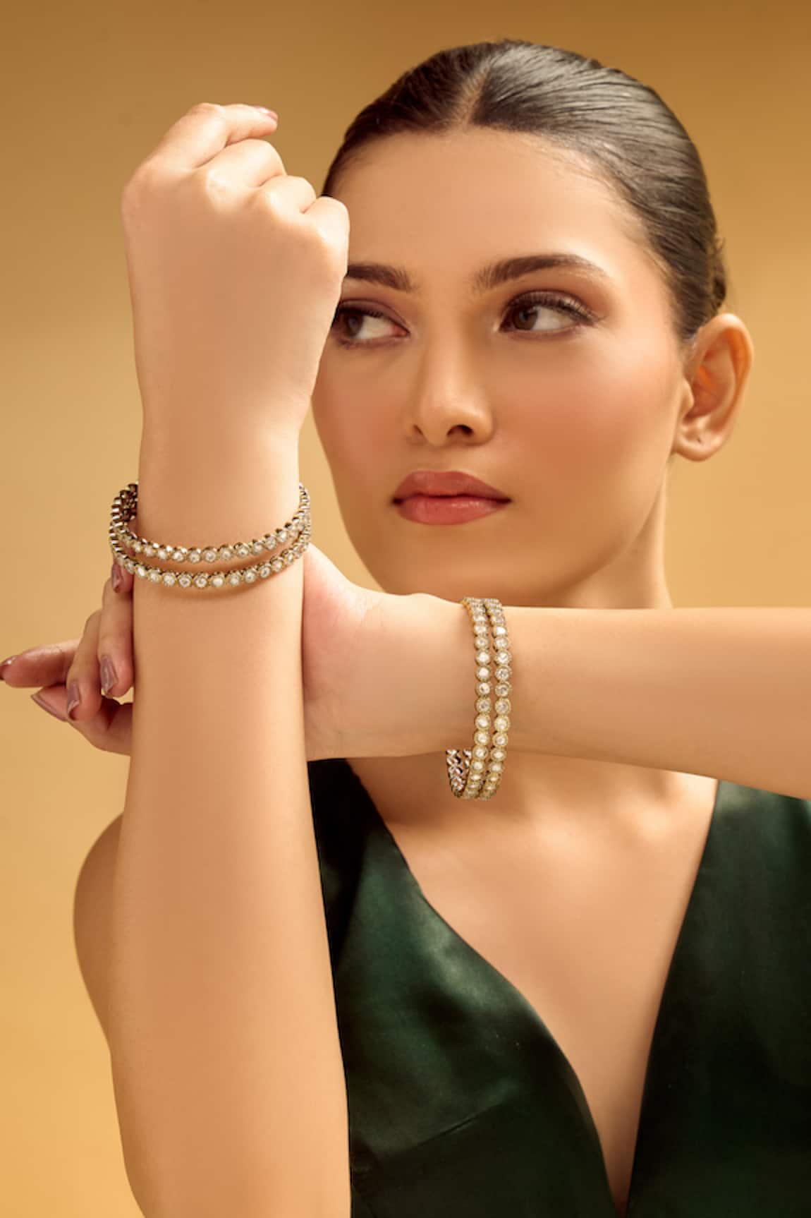 Samyukta Singhania Gold & White Beaded Bangles Set 