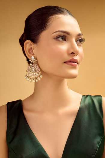 Nazaakat By Samara Singh Light Pink Pearl Drop Earrings 