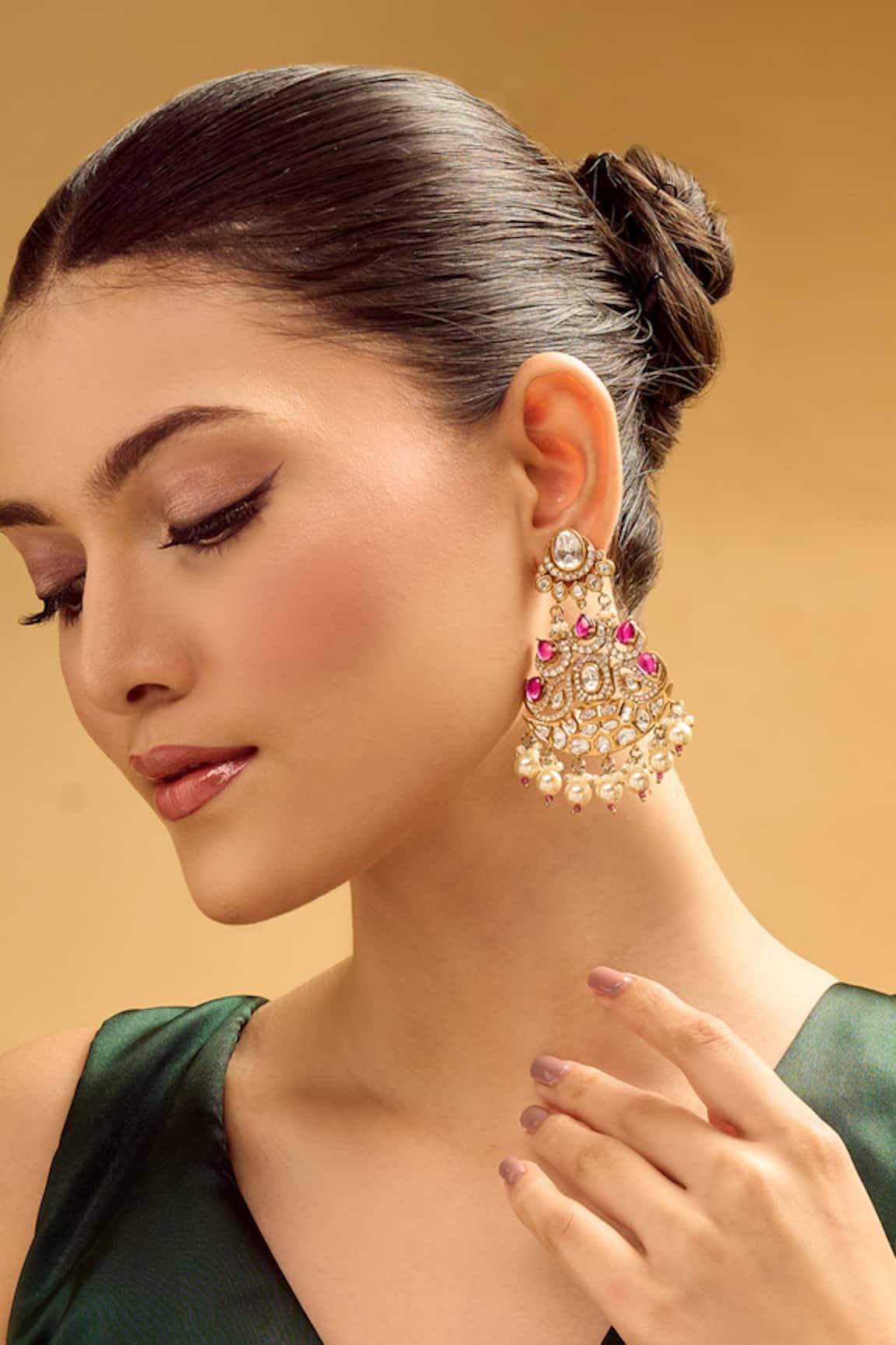 Samyukta Singhania Ruby Stone Embellished Dangler Earrings 
