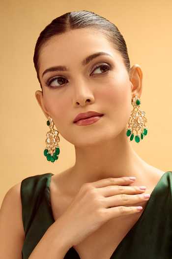 Nazaakat By Samara Singh White & Green Dangler Earrings 