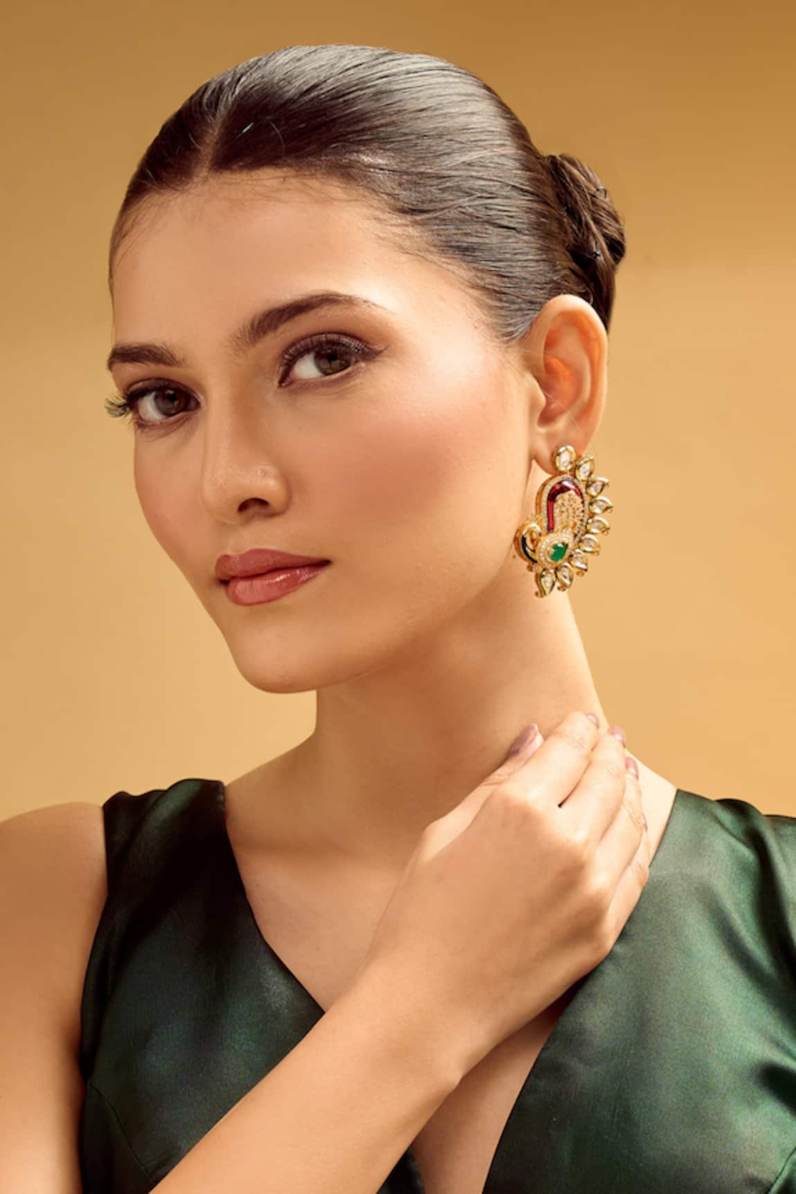 Nazaakat By Samara Singh Red & Green Statement Earrings 