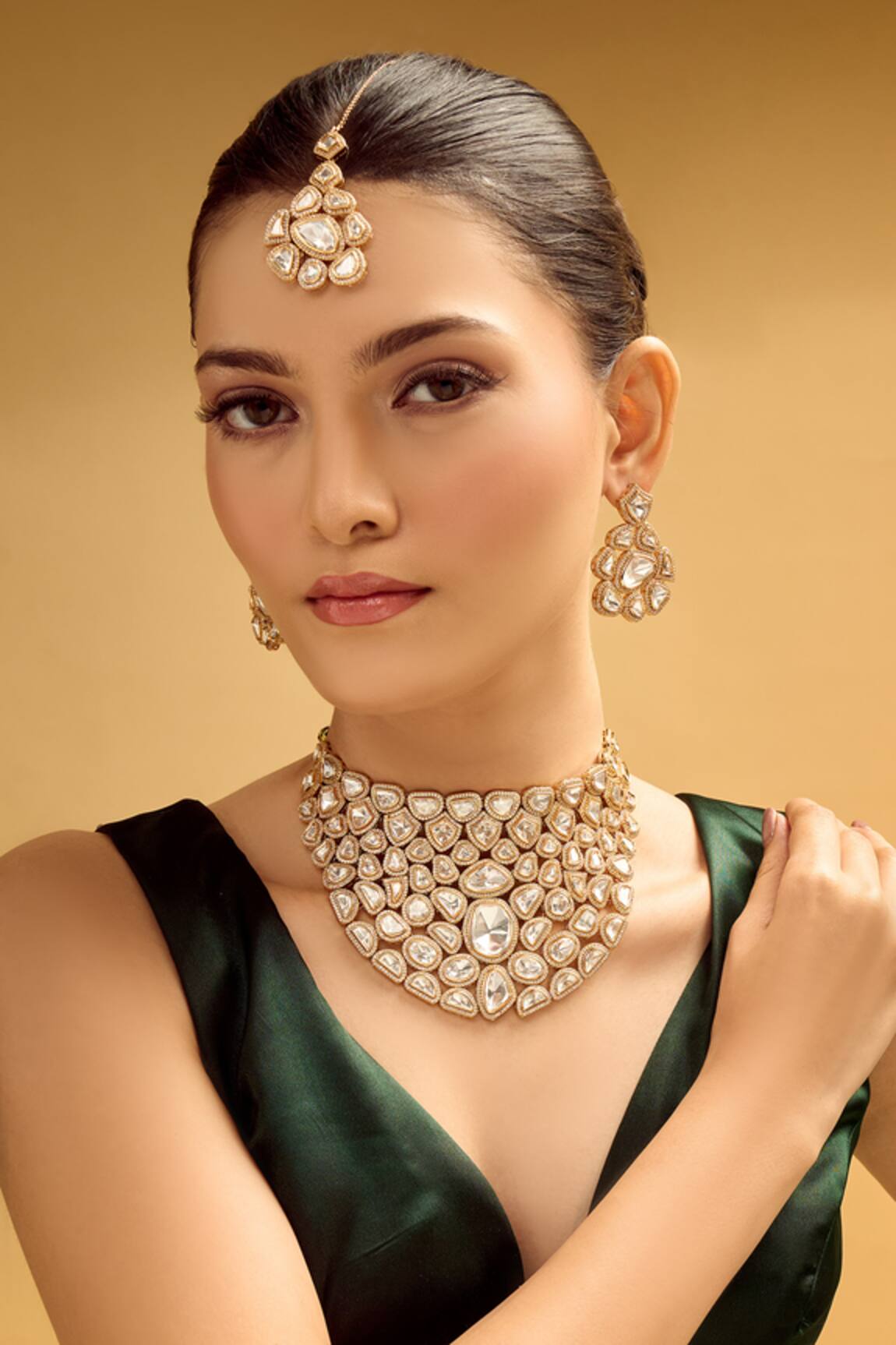 Nazaakat By Samara Singh Gold & White Stone Embellished Jewellery Set 