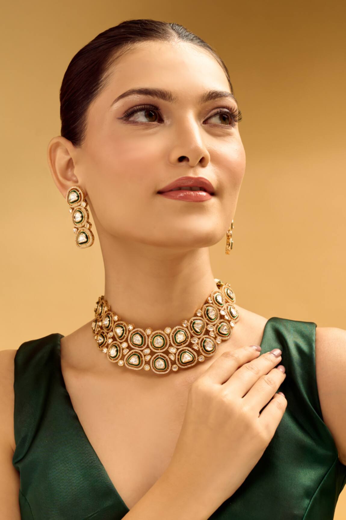 Samyukta Singhania Green & Gold Brass Jewellery Set 