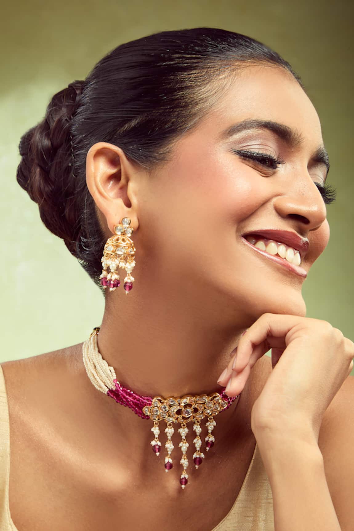 Nazaakat By Samara Singh Ruby Brass Necklace & Earring Set 