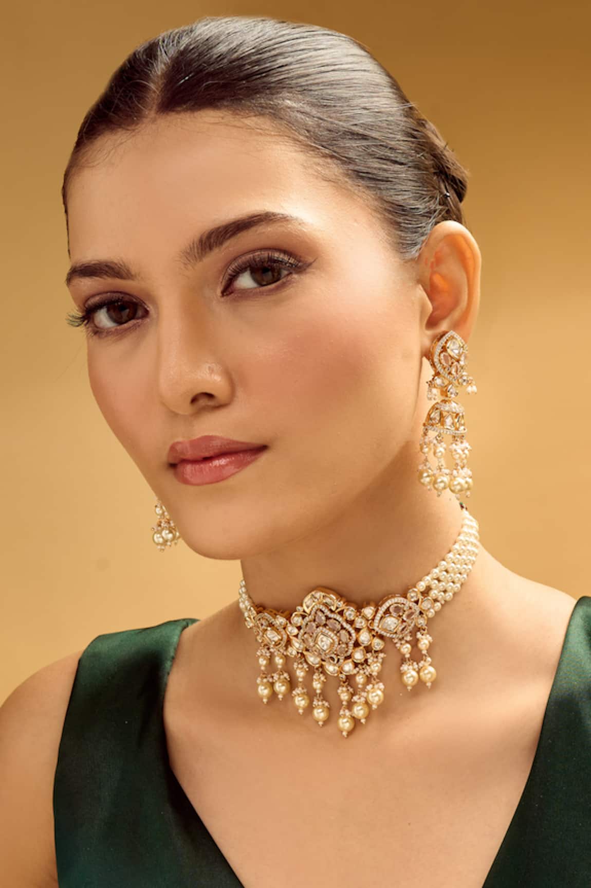 Samyukta Singhania White & Gold Pearl Embellished Jewellery Set 