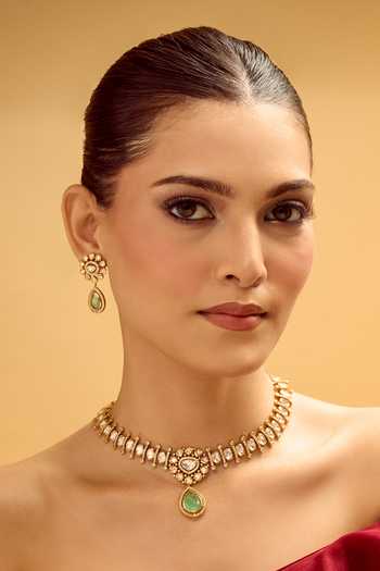 Nazaakat By Samara Singh Aqua Gold Necklace & Earring Set 
