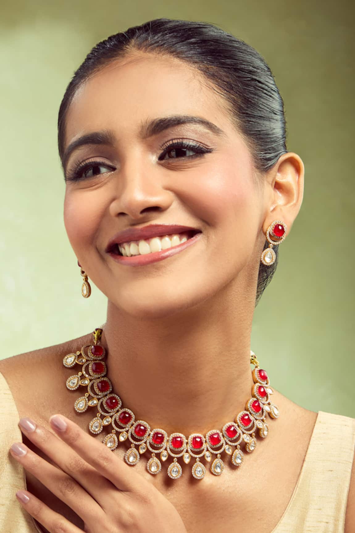 Samyukta Singhania Red Stone Embellished Jewellery Set 