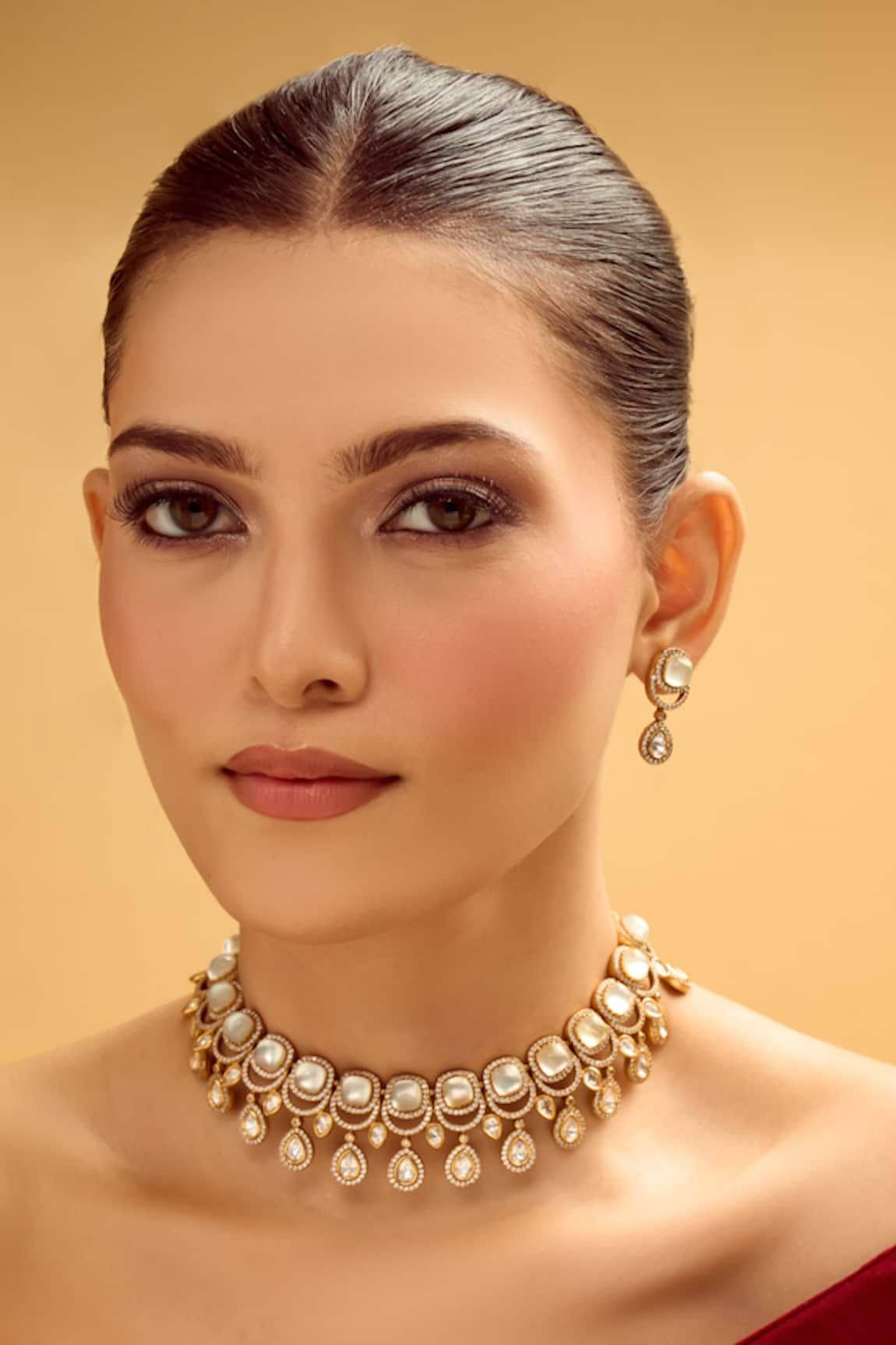 Samyukta Singhania Brass White Stone Embellished Jewellery Set 