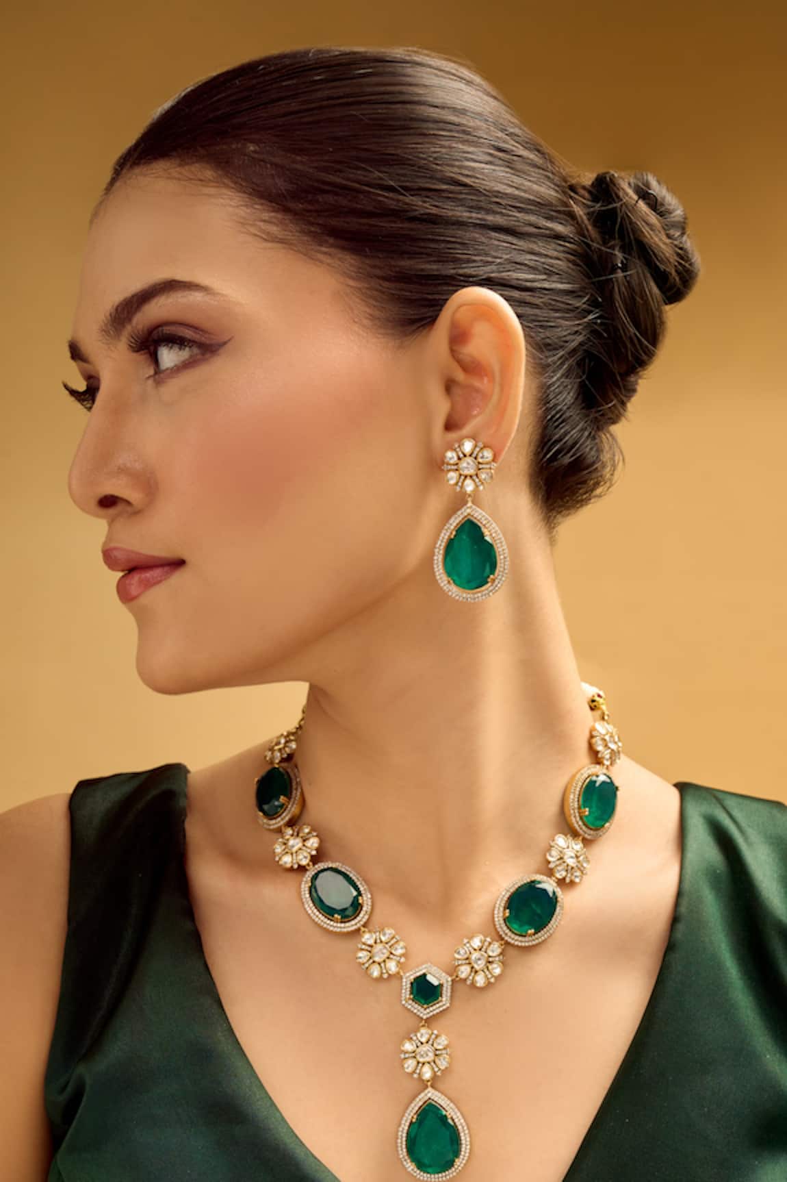 Nazaakat By Samara Singh Dark Green Brass Jewellery Set