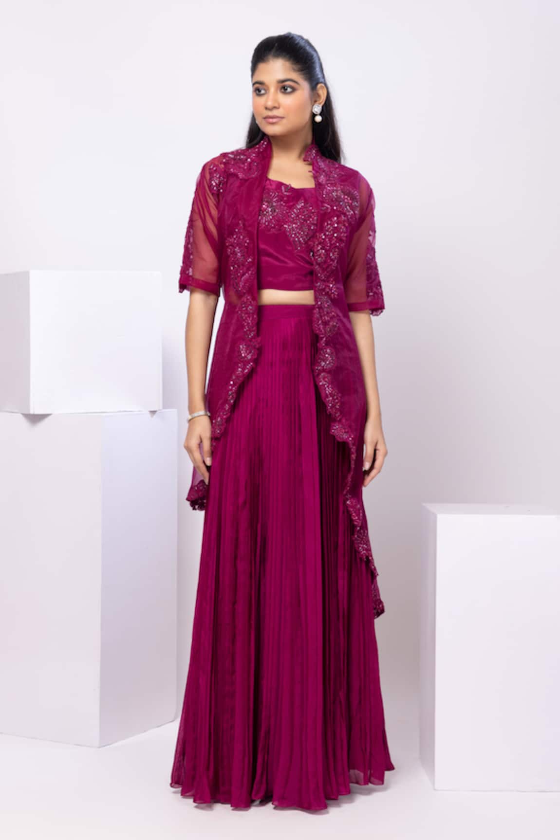 Smriti by Anju Agarwal Garnet Embellished Jacket Set 