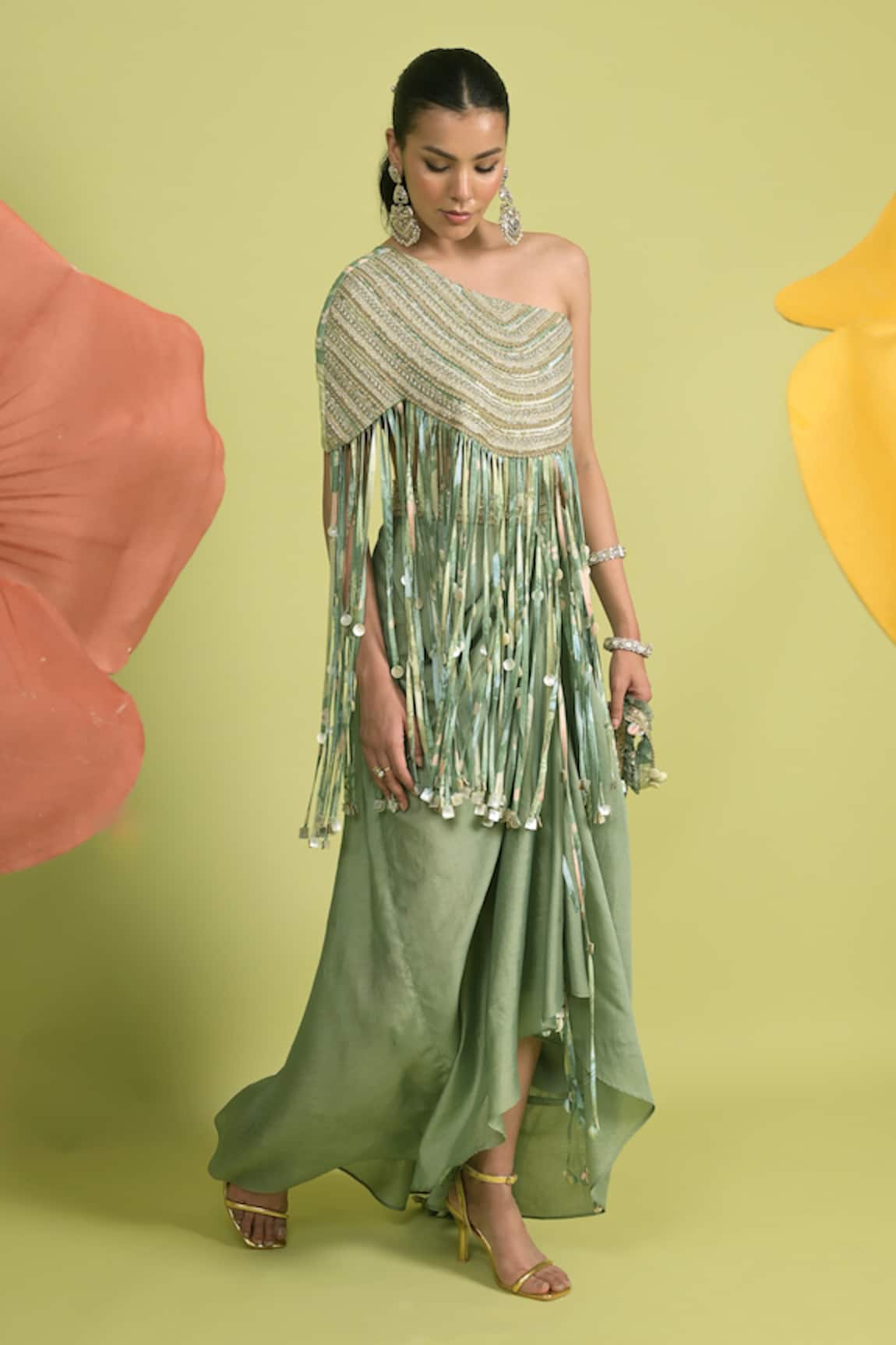 Rishi and Vibhuti Matcha Green Chanderi Kurta Set 