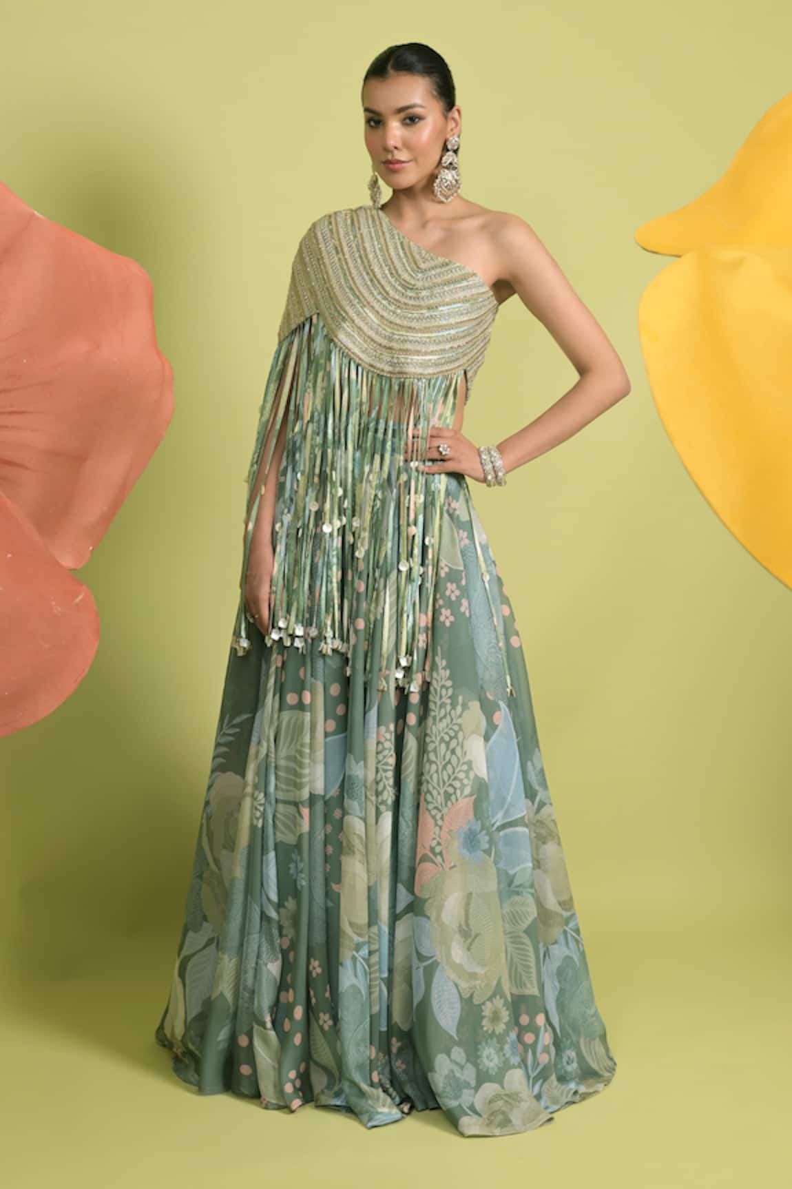 Rishi and Vibhuti Matcha Green Ethereal Charm Lehenga Set