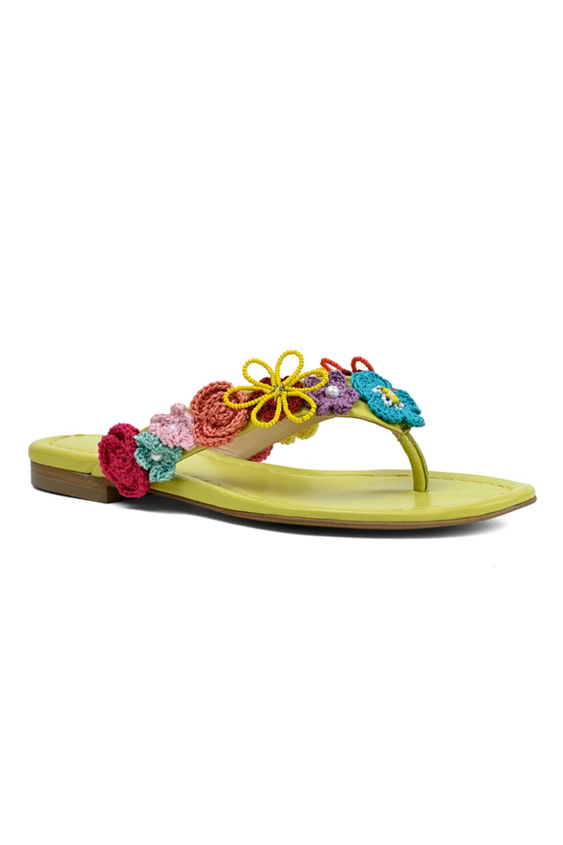 Vanilla Moon Floral Beaded Toe-Post Slippers 