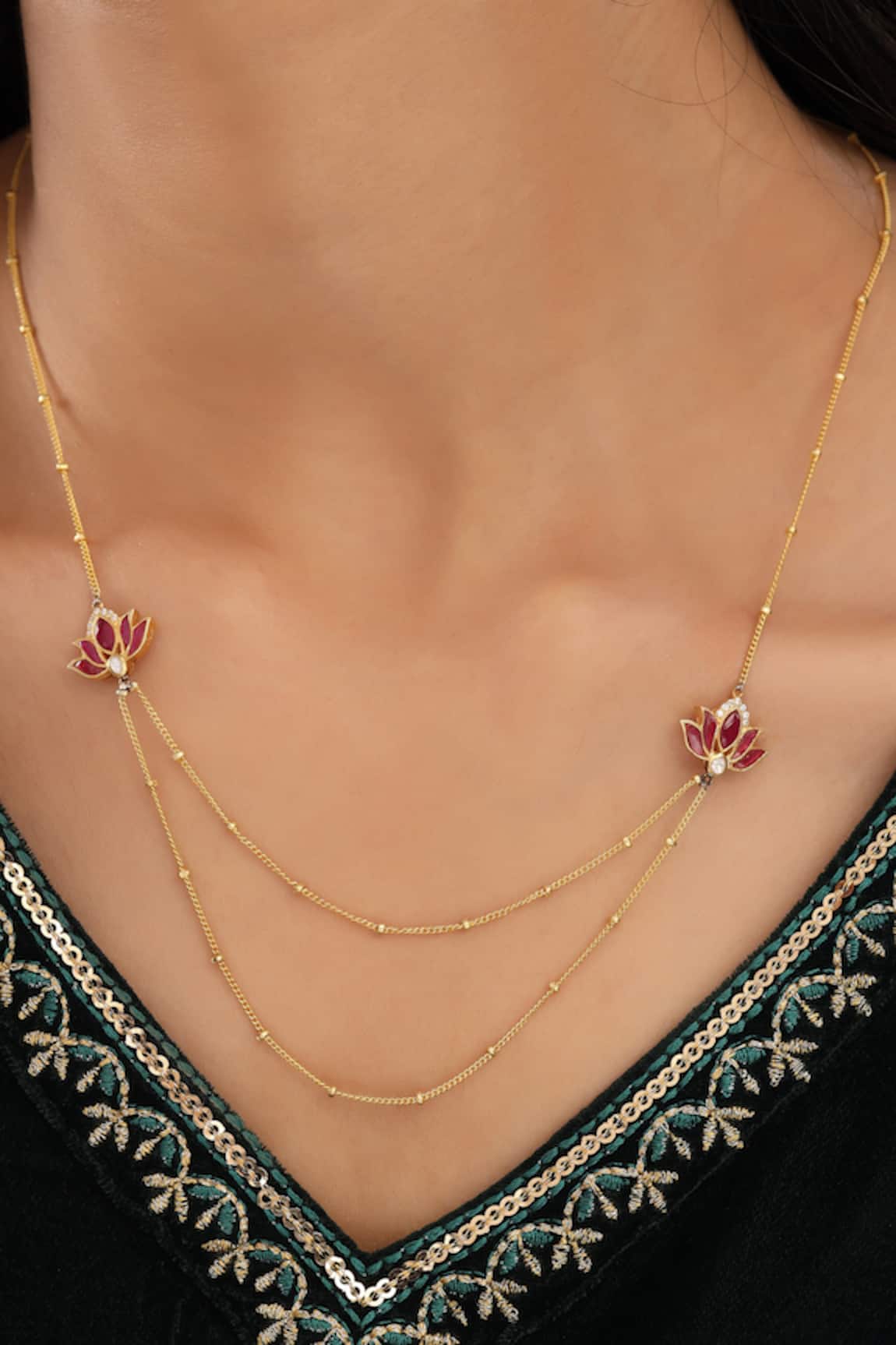 Kicky & Perky Gold Moissanite Lotus Pendant Necklace 