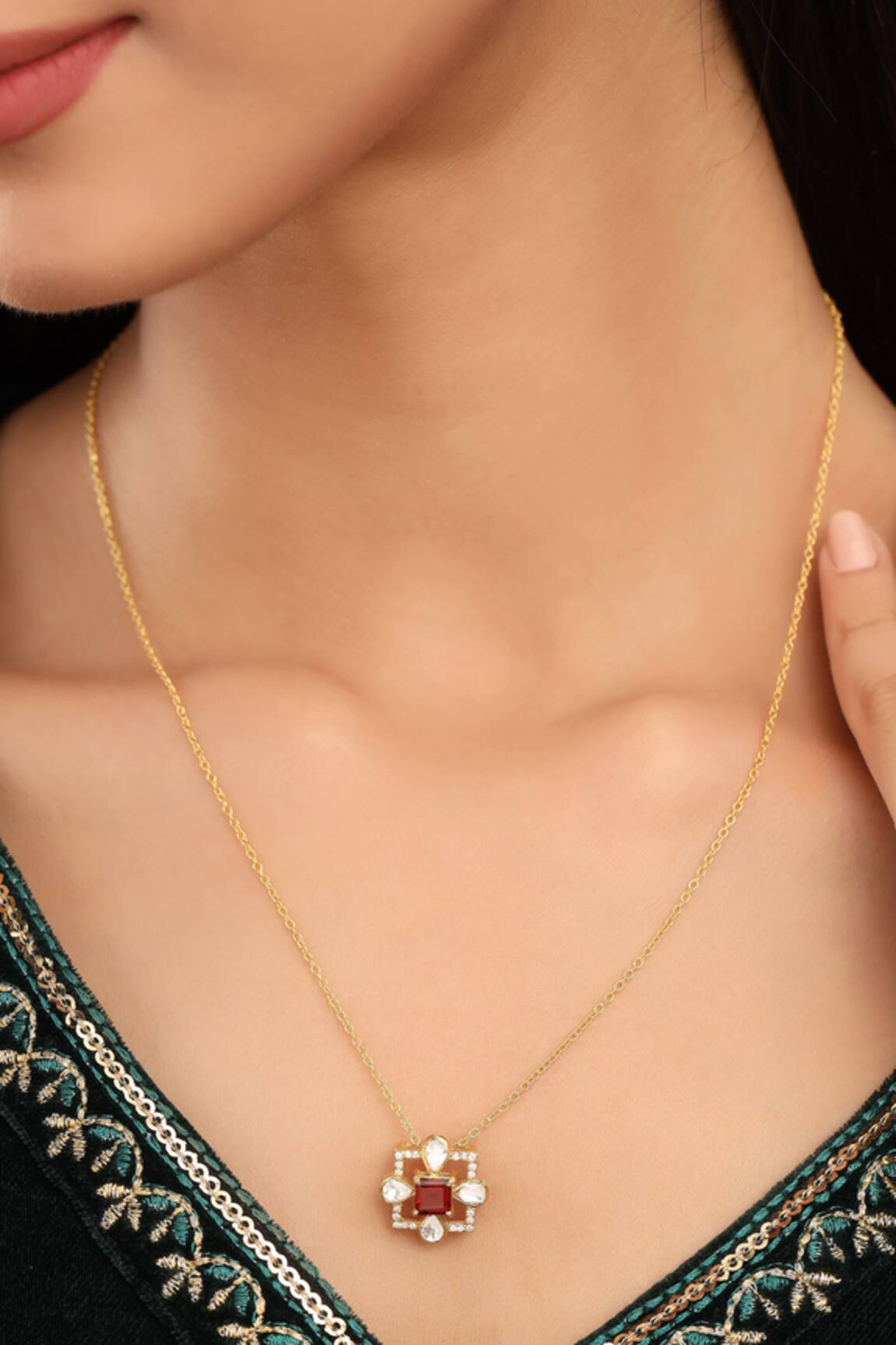 Kicky & Perky Garnet & Moissanite Pendant Necklace 