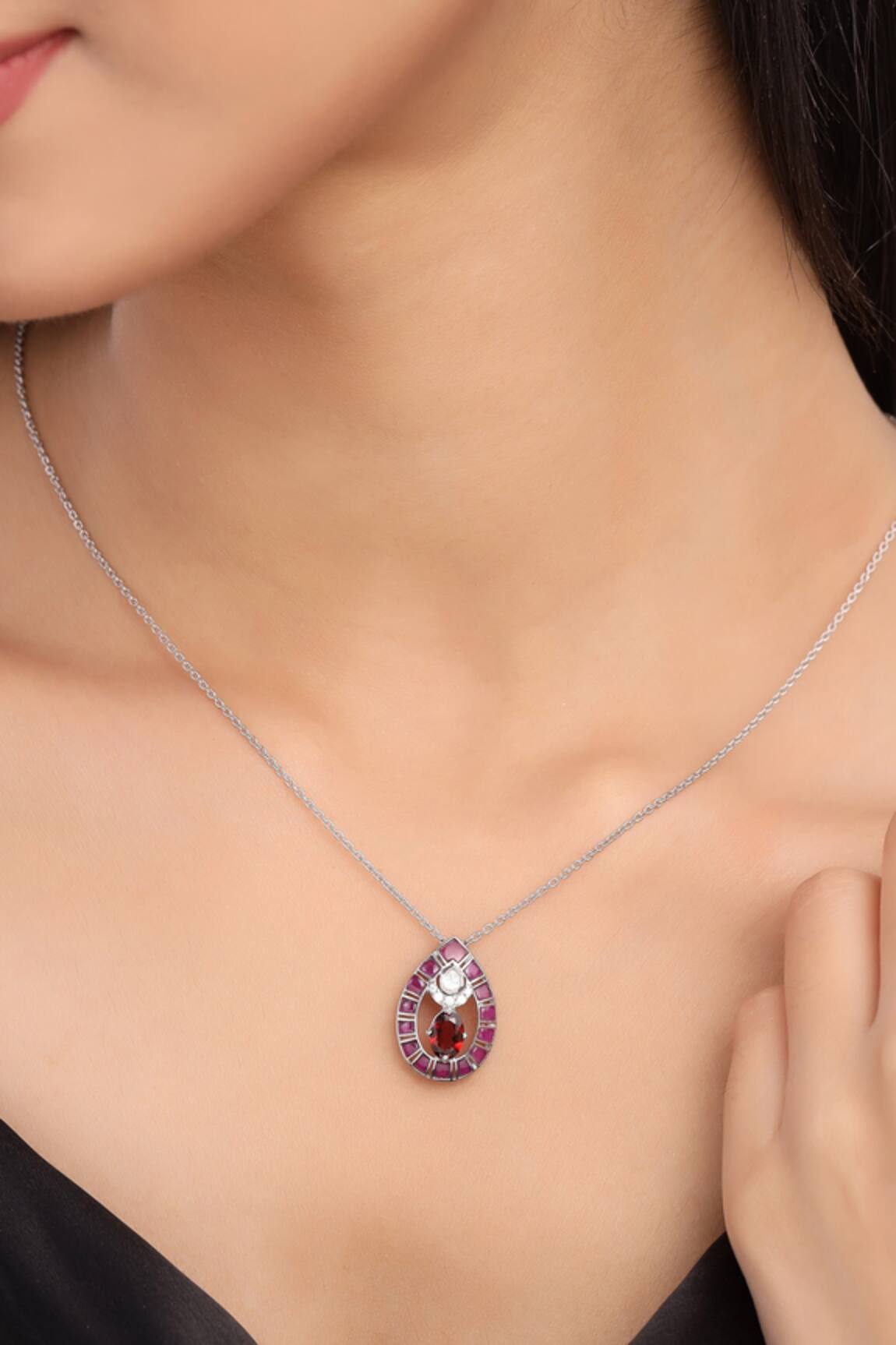 Kicky & Perky Garnet & Moissanite Pendant Necklace 