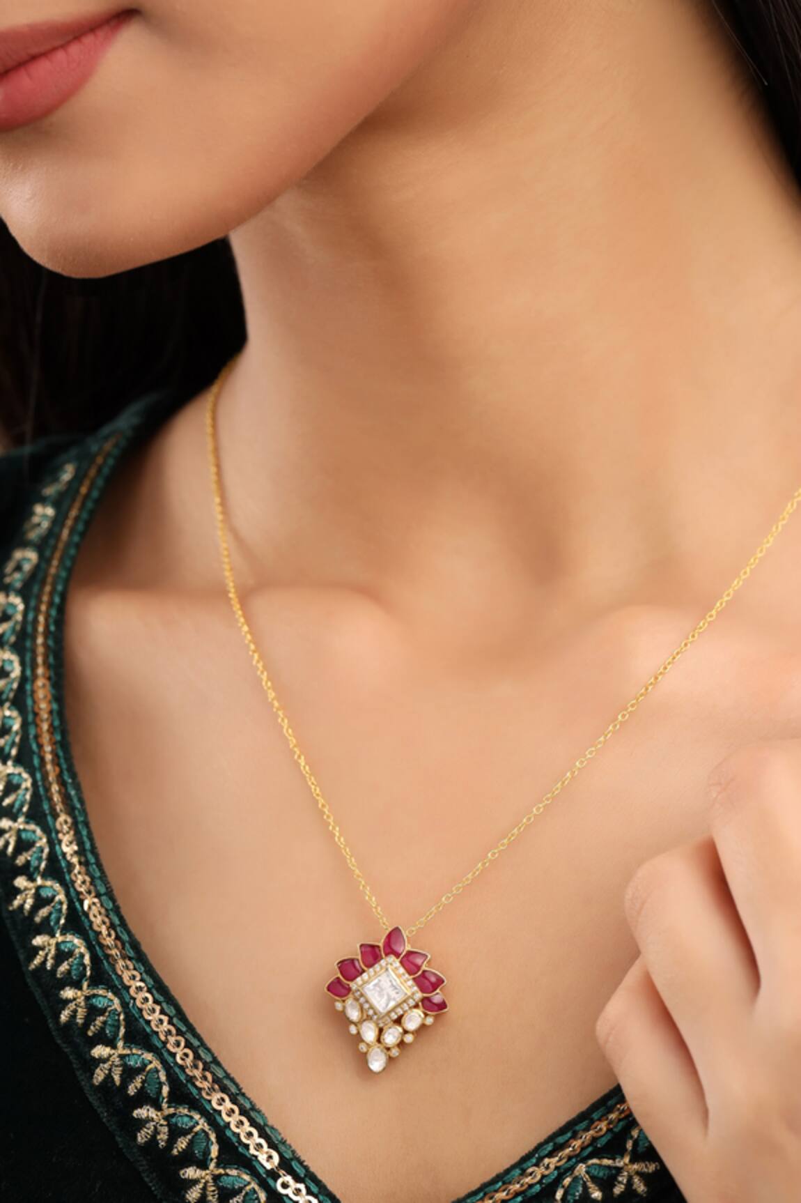 Kicky & Perky Gold Moissanite Pendant Necklace 