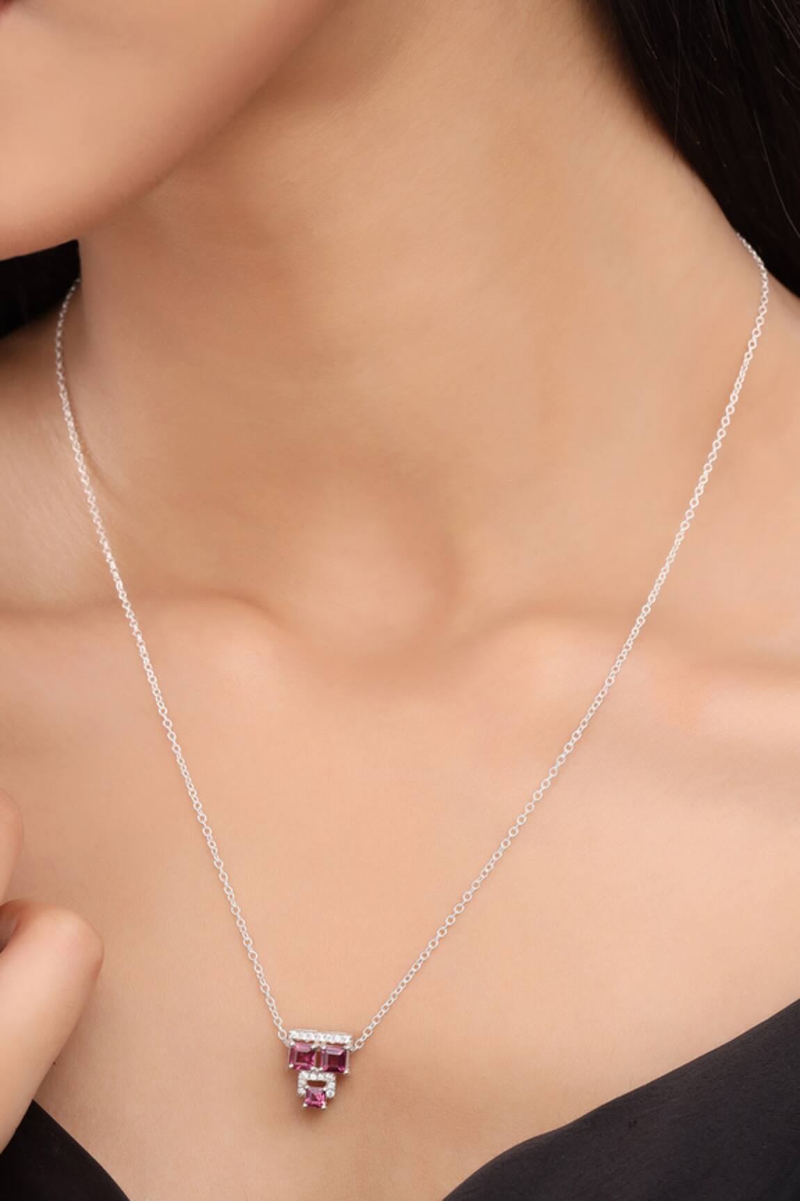 Kicky & Perky Contemporary Garnet Moissanite Pendant Necklace 