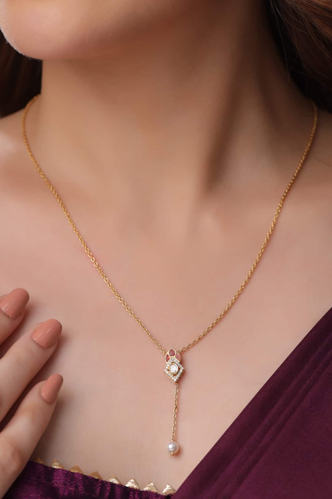 Kicky & Perky Gold Moissanite & Pearl Pendant Necklace 