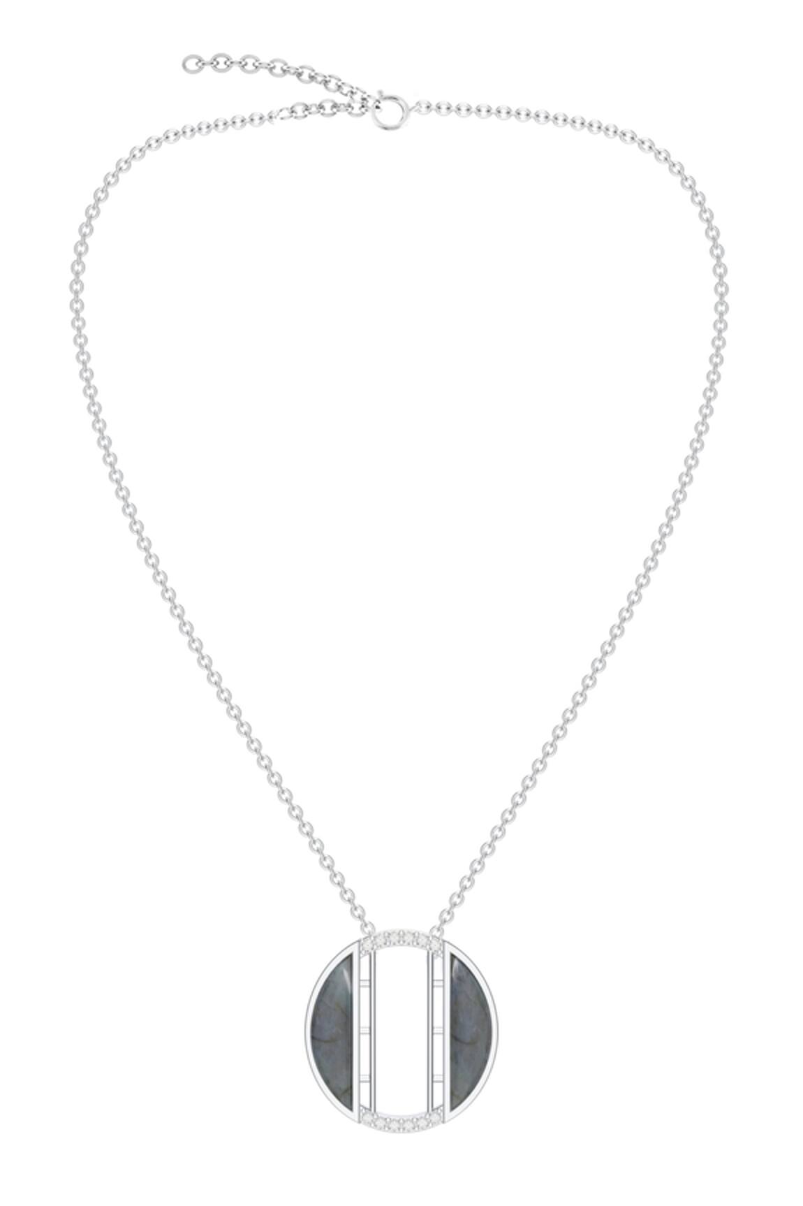 Kicky & Perky Contemporary Moissanite & Labradorite Pendant Necklace 