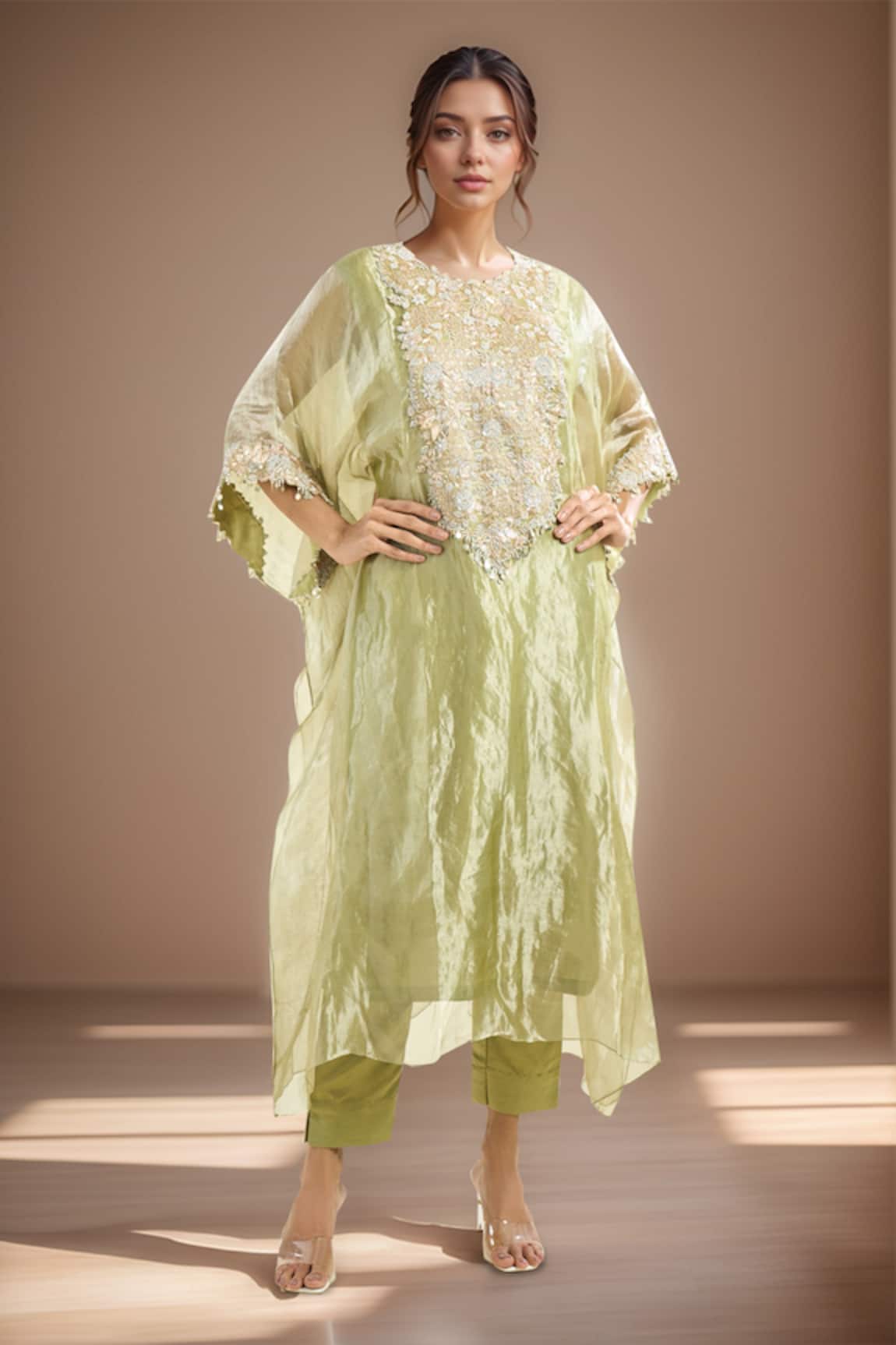 Prisho Zardozi Embroidered Kaftan & Pant Set