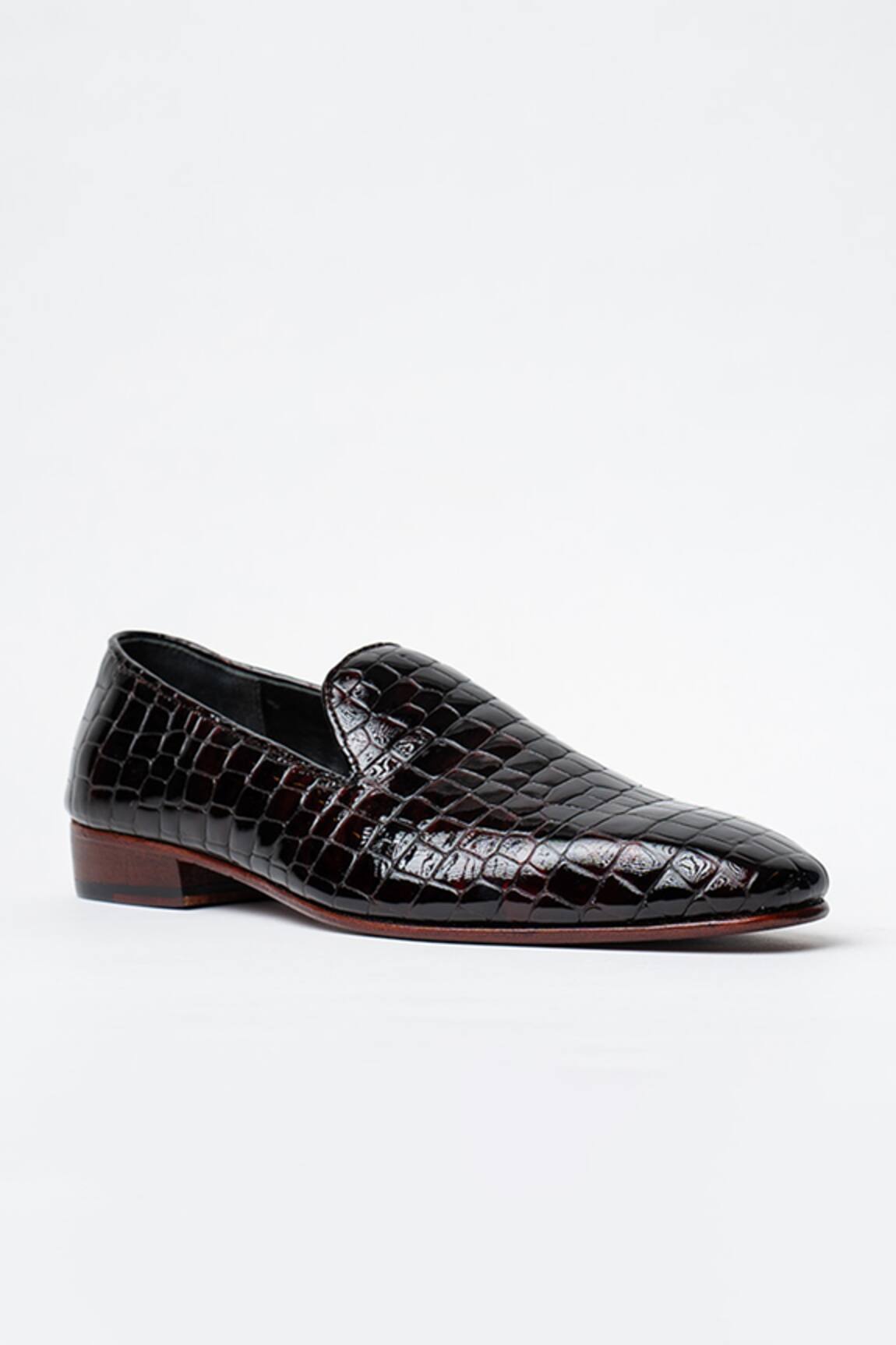 Kavith Almond Toe Croco Patent Evening Slip-Ons