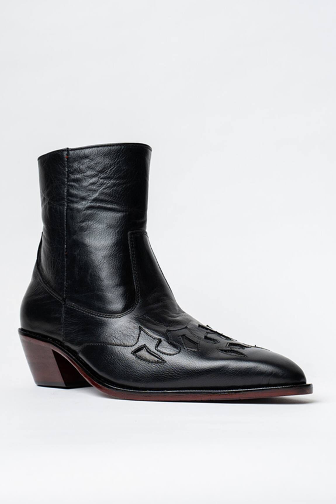 Kavith Black Leather Cowboy Ankle Boots
