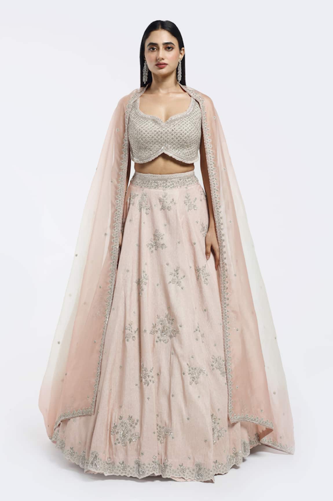 Onaya Peach Embroidered Lehenga Set 