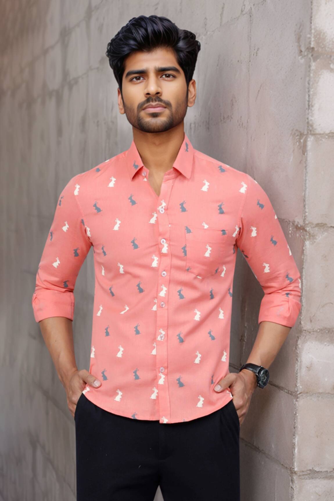 Arihant Rai Sinha Animal Print Peach Cotton Shirt 