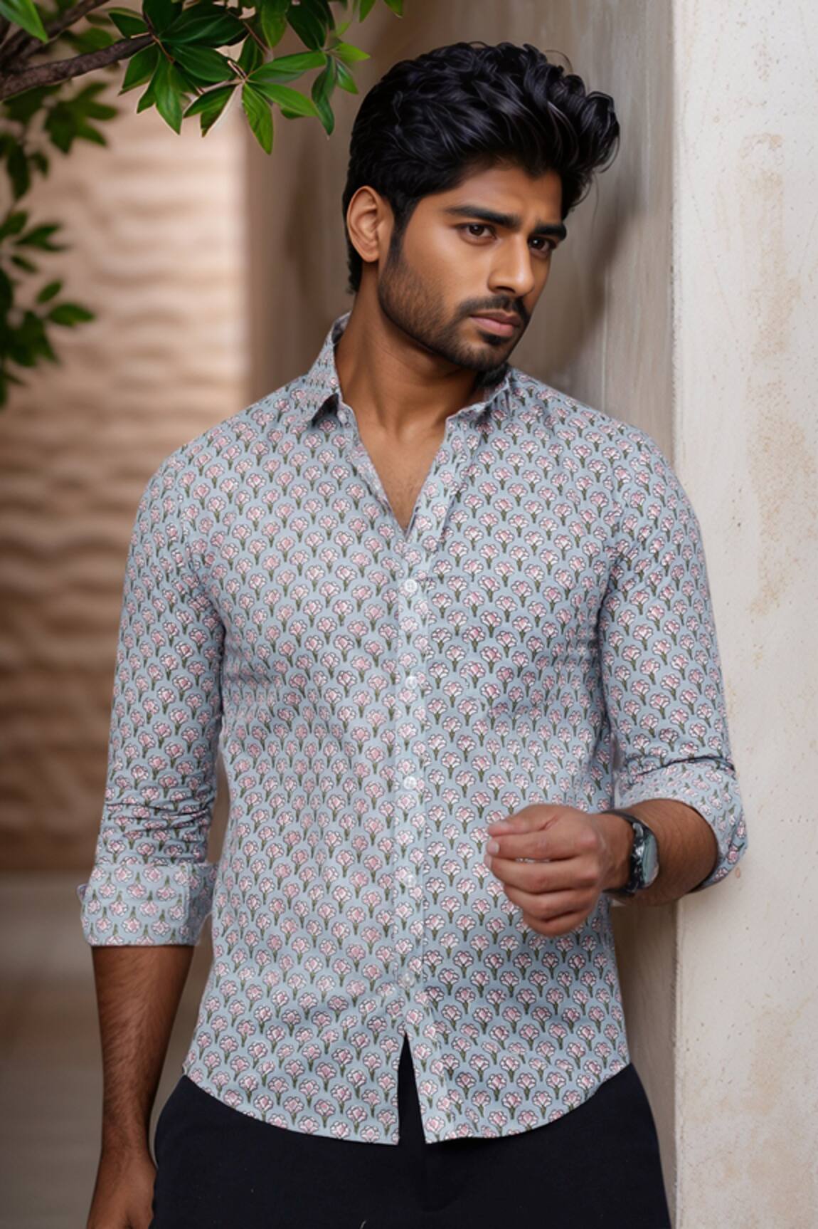 Aryavir Malhotra Flower Print Pure Cotton Shirt 