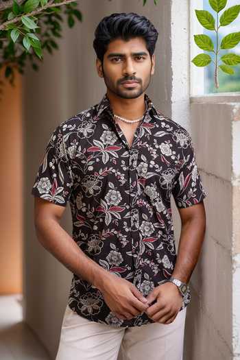 Aryavir Malhotra Floral Vine Print Collared Shirt 