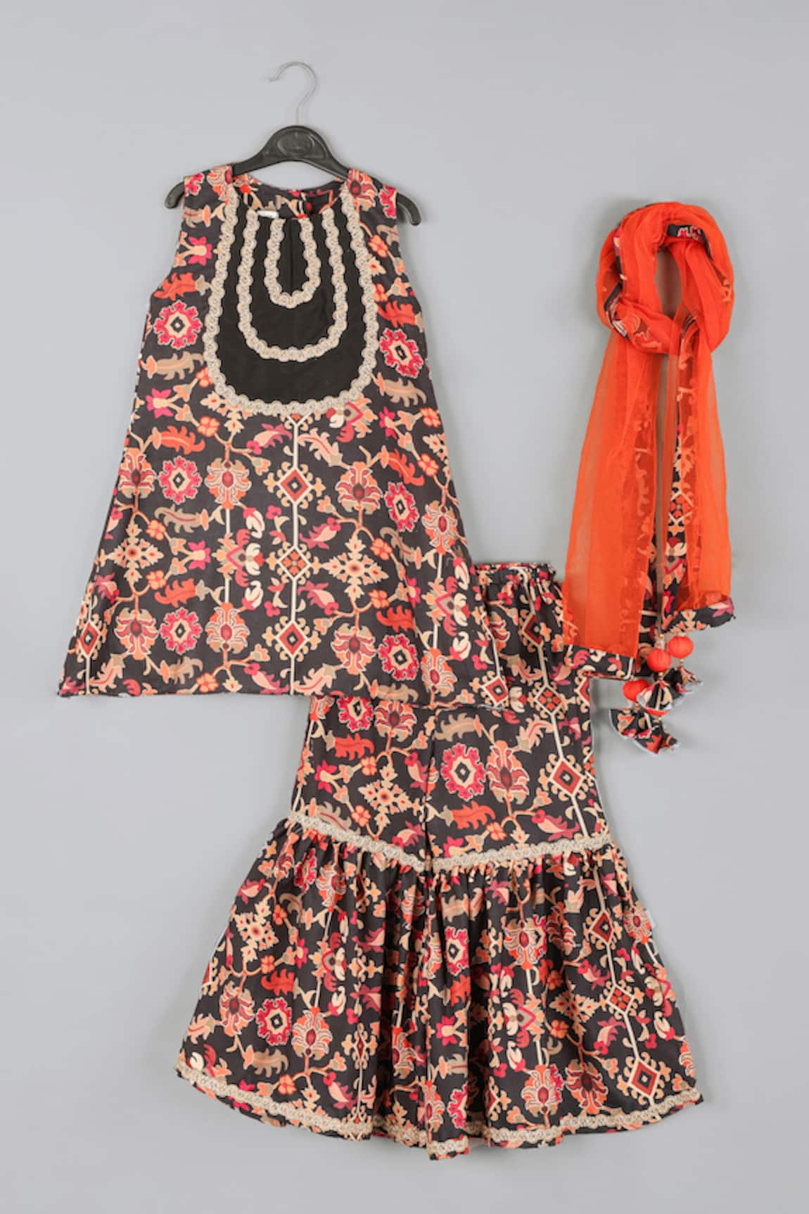 Little Brats Blossom Jaal Print Kurta Sharara Set 