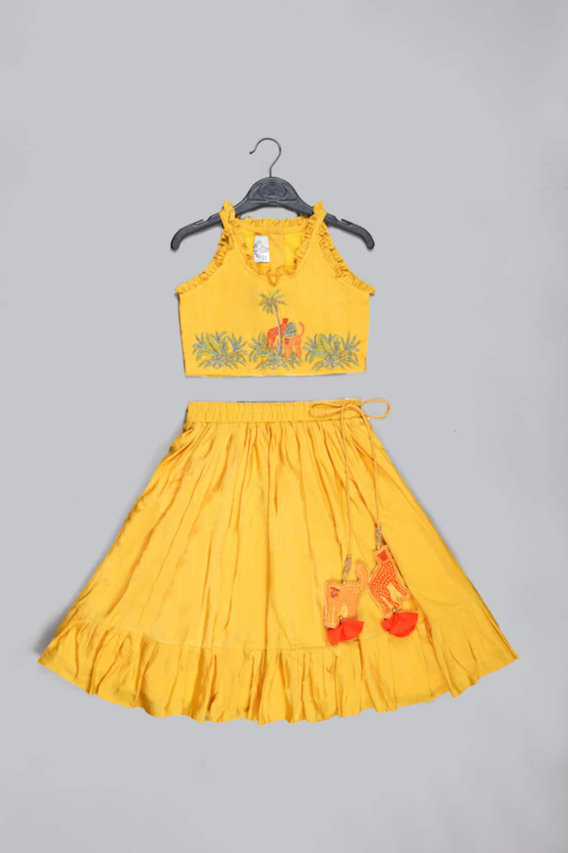 Little Brats Cheetah Threadwork Embellished Blouse With Lehenga 