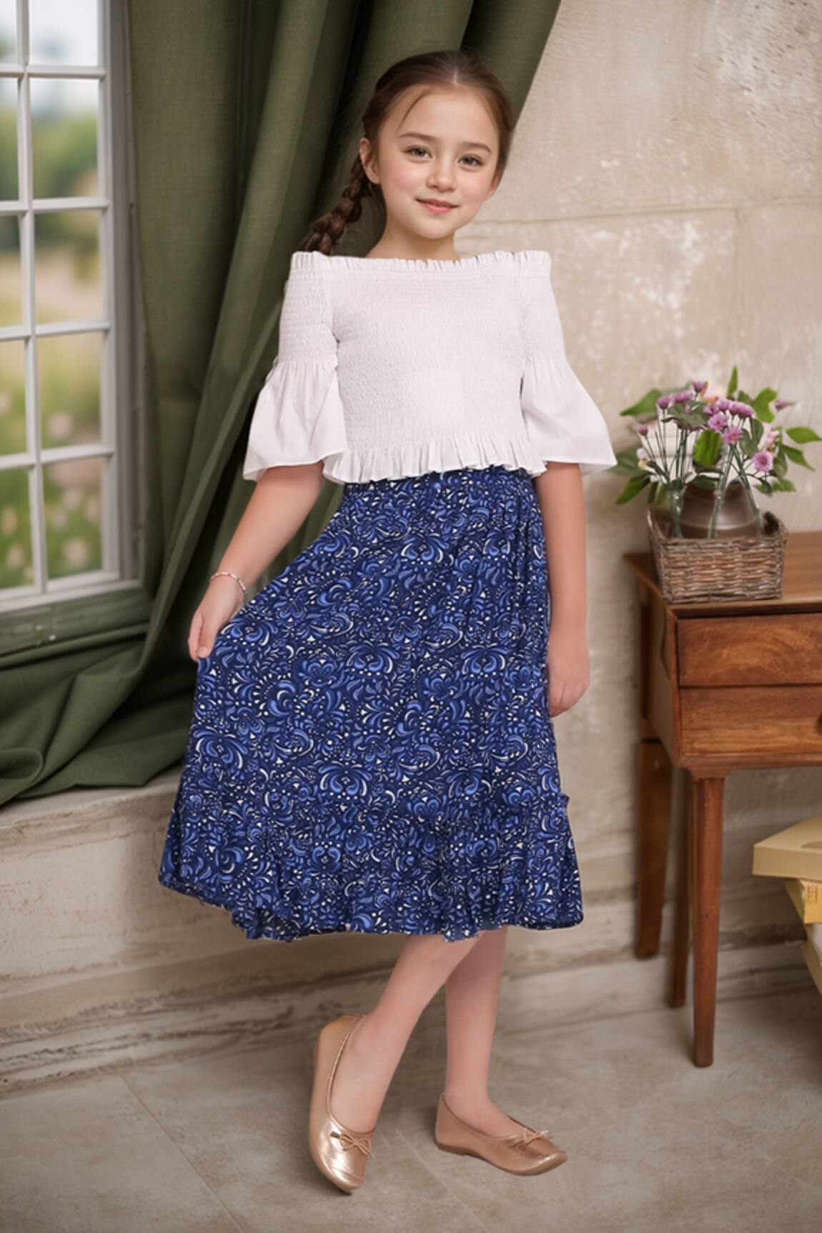 Samyukta Singhania Cotton Off Shoulder Top & Skirt Set 