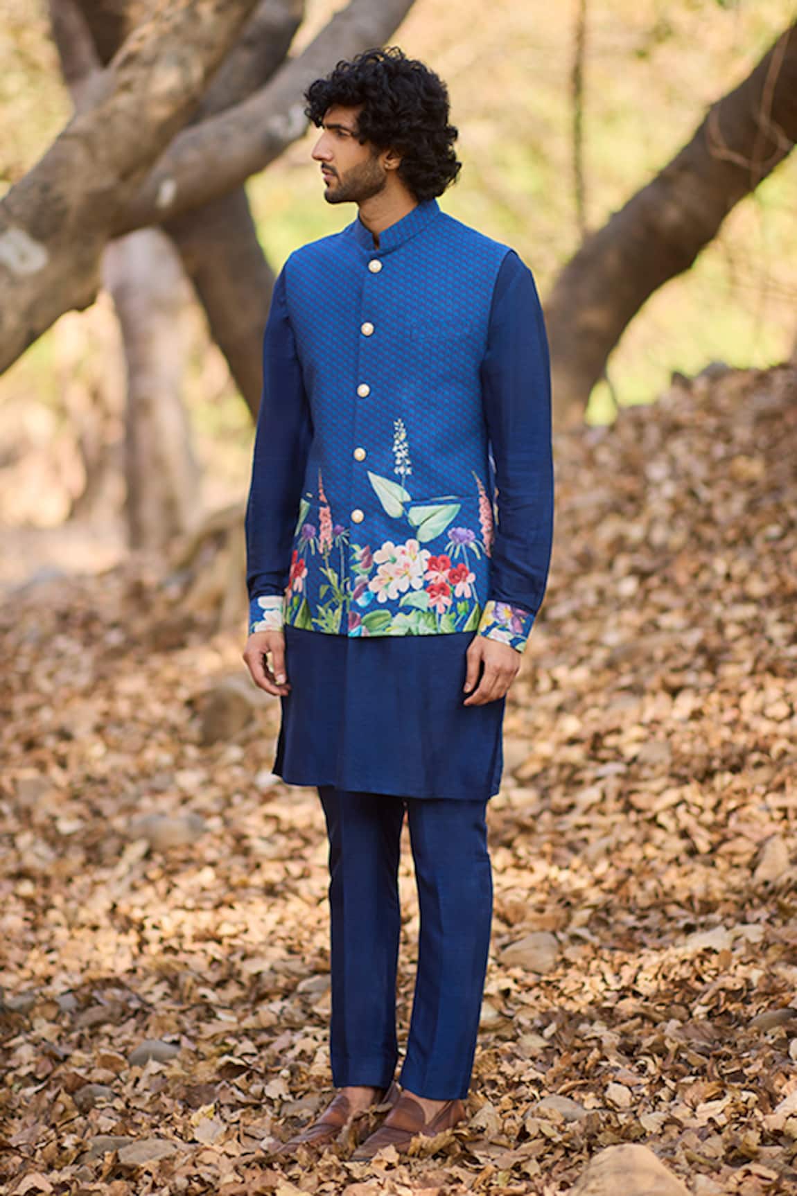 Nirmooha Floral Indigo Bundi Kurta Set 