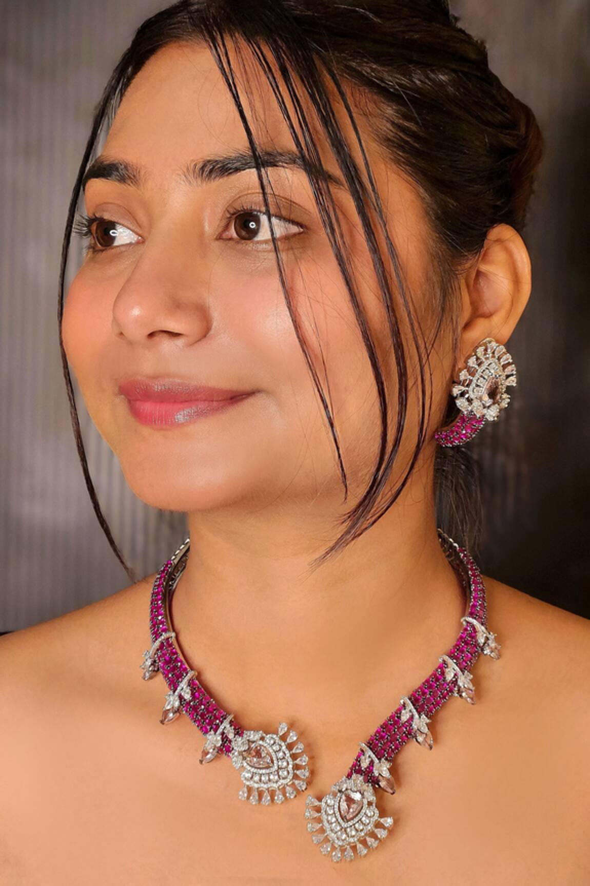 kavipushp Royal Sapphire Pink Necklace Set 