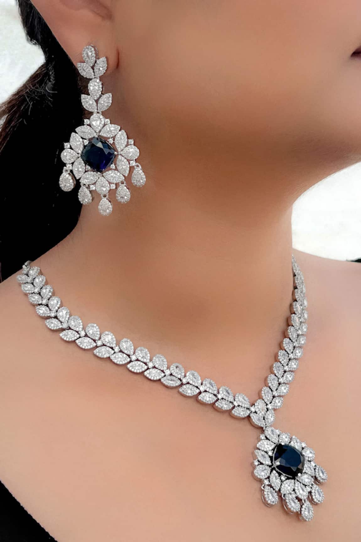 kavipushp Flower Alloy Brass Blue Jewellery Set 