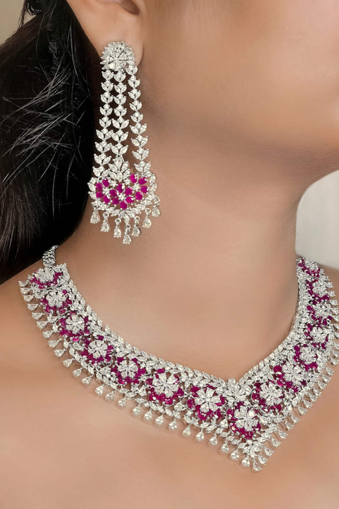 kavipushp Eternal Flower Necklace Bling Set 